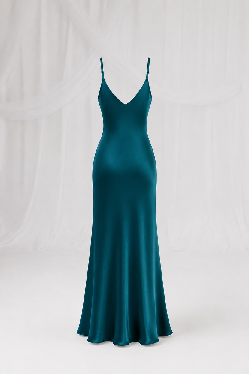Ocean Whisper Lace Maxi Dress in teal with lace detailing, back view